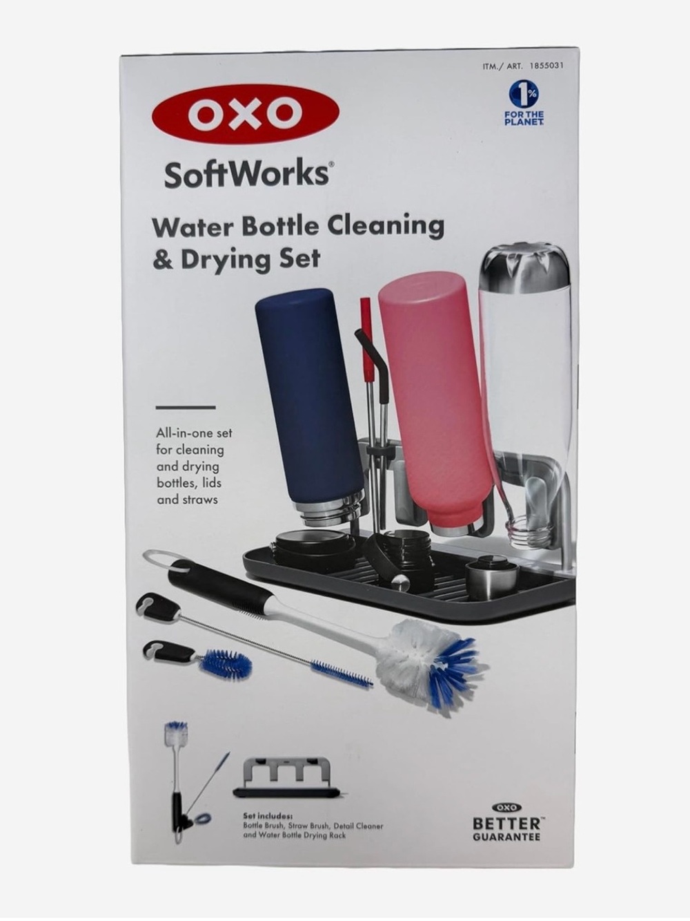 New. OXO SoftWorks Water Bottle Cleaning & Drying Set